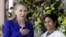 US Secretary of State Hillary Rodham Clinton gestures beside West Bengal Chief Minister Mamata Banerjee before a meeting in Kolkata, India, May 7, 2012.