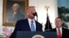 President Donald Trump, accompanied by Secretary of State Mike Pompeo, speaks Oct. 23, 2019, in the Diplomatic Room of the White House in Washington. 