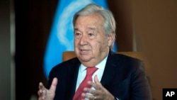 United Nations Secretary-General Antonio Guterres speaks during an interview at the United Nations headquarters, Sept. 9, 2024. 