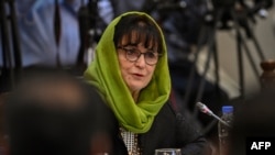 FILE - Deborah Lyons, head of the U.N. Assistance Mission in Afghanistan, attends a Joint Coordination and Monitoring Board meeting at the Afghan presidential palace in Kabul, July 28, 2021.