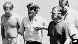 FILE - Jan Kuiper, Koos Koster, Joop Willemsen and Hans ter Laag, who were killed in 1982 during the El Salvador civil war, are seen in this undated image published in a San Salvador newspaper March 11, 1982.