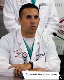 Dr. Joseph Ibrahim, one of the doctors who treated victims of the Pulse nightclub shooting, speaks at a news conference at the Orlando (Fla.) Regional Medical Center, June 14, 2016.