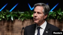 FILE - U.S. Secretary of State Antony Blinken speaks during the Asia-Pacific Economic Cooperation summit, in Lima, Peru, Nov. 15, 2024. He said Dec. 18, 2024, that he thought there was "the prospect of negotiations" regarding Iran's acquisition of a nuclear weapon.