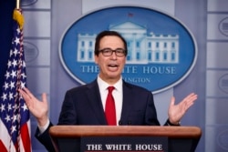 Treasury Secretary Steve Mnuchin speaks during a news briefing at the White House, in Washington, July 15, 2019.