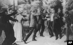 صدر ولیم مکنلی پر حملے کی منظر کشی اس ڈرائنگ کے ذریعے کی گئی ہے