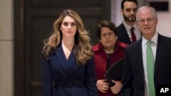 White House Communications Director Hope Hicks, one of President Trump's closest aides and advisers, arrives to meet behind closed doors with the House Intelligence Committee, at the Capitol in Washington, Feb. 27, 2018. 