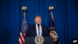 President Donald Trump delivers remarks on Iran at his Mar-a-Lago property, Jan. 3, 2020, in Palm Beach, Fla.