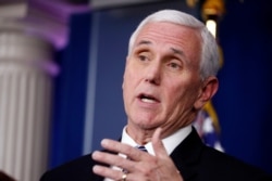 Vice President Mike Pence speaks about the coronavirus in the James Brady Press Briefing Room of the White House, April 9, 2020, in Washington.