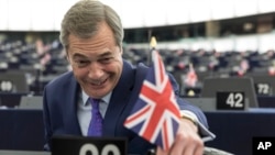 Britain's former UKIP leader Nigel Farage attends a session at the European Parliament in Strasbourg, eastern France, April 5, 2017.