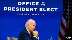 US President-elect Joe Biden participates in a virtual meeting with the United States Conference of Mayors at the Queen in Wilmington, Delaware, on Nov. 23, 2020.