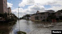 Flooded streets are seen after Hurricane Matthew hit near Jacksonville Beach, Florida, Oct. 8, 2016. 