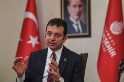 Mayor of Istanbul metropolitan municipality Ekrem Imamoglu speaks during an interview to AFP on April 2, 2020 in Istanbul.