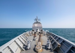 The Ticonderoga-class guided-missile cruiser USS Chancellorsville (CG 62) transits the Taiwan Strait, Nov. 12, 2019, in this photo made available by U.S. Navy.