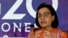Menteri Keuangan Sri Mulyani berbicara kepada awak media dalam konferensi pers dalam pertemuan Menteri Keuangan G20 di Nusa Dua, Bali, pada 16 Juli 2022. (Foto: Pool via AP/Sonny Tumbelaka)