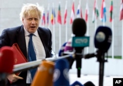 British Foreign Secretary Boris Johnson arrives for a meeting of EU foreign ministers at the EU Council building in Luxembourg, April 16, 2018.