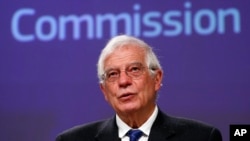 European High Representative for Foreign Affairs and Security Policy and Vice-President of the European Commission Josep Borrell, holds a virtual news conference in Brussels, March 31, 2020.