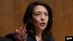 FILE - Senator Maria Cantwell, a Washington state Democrat, speaks during a Senate Finance Committee hearing on the IRS budget request on Capitol Hill in Washington, DC, on June 8, 2021.