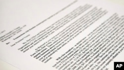 A copy of a letter to President Donald Trump from the law firm of Morgan, Lewis & Bockius LLP, seen in Washington, May 12, 2017. 