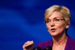 The Biden administration's nominee for energy secretary, former Michigan Gov. Jennifer Granholm, speaks at The Queen Theater in Wilmington Del., Dec. 19, 2020.