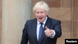 Le Premier ministre britannique Boris Johnson au château de Hillsborough, à Belfast, en Irlande du Nord, le 13 août 2020.