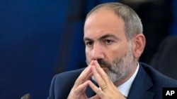 FILE - Armenian Prime Minister Nikol Pashinyan attends the Eurasian Economic Council in Yerevan, Armenia, Oct. 1, 2019. 