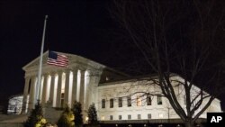A U.S. flag flies at half-staff in front of the U.S. Supreme Court in Washington, Feb. 13, 2016, after is was announced that Supreme Court Justice Antonin Scalia, 79, had died.
