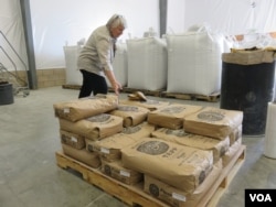 The Teff Company co-founder Elisabeth Carlson in the flour mill in Nampa. (Credit: Tom Banse)