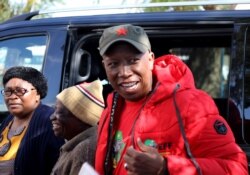 FILE - Julius Malema, leader of South Africa's opposition Economic Freedom Fighters (EFF) party, speaks to the media in Polokwane, South Africa, May 8, 2019.
