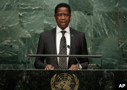 FILE - In this September. 2015, photo, Zambia's President Edgar Lungu speaks during the 70th session of the United Nations General Assembly at U.N. headquarters.