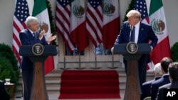El presidente de EE.UU., Donald Trump, y su homólogo mexicano, Andrés Manuel López Obrador, durante su comparecencia conjunta celebrada en los jardines de la Casa Blanca.