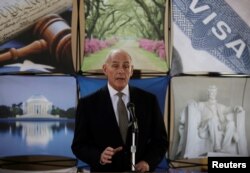 U.S. Homeland Security Secretary John Kelly addresses the media at Guatemala's air force base in Guatemala City, Feb. 22, 2017.