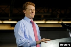 U.S. Rep. Joe Kennedy III (D-MA) takes the stage to deliver the Democratic rebuttal to U.S. President Donald Trump's State of the Union address in Fall River, Massachusetts, Jan. 30, 2018.