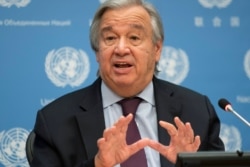 United Nations Secretary-General Antonio Guterres speaks during a news conference at U.N. headquarters in New York City, New York, U.S., Nov. 20, 2020.