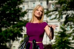 FILE - White House senior adivser Kellyanne Conway speaks to reporters outside the West Wing of the White House in Washington, May 29, 2019.