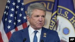 Rep. Michael McCaul of Texas meets with reporters at the Capitol in Washington on Nov. 14, 2023. 
