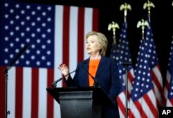 FILE- Democratic presidential candidate Hillary Clinton gives an address on national security, in San Diego, California, June 2, 2016.