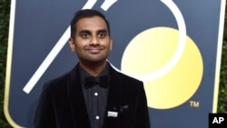 FILE - Aziz Ansari arrives at the 75th annual Golden Globe Awards in Beverly Hills, Calif., Jan. 7, 2018.