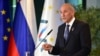 FILE - Slovenia's Prime Minister Janez Jansa gestures as he delivers a speech during a press conference at the Brdo Congress Centre, near Ljubljana, Oct. 6, 2021. 