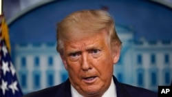 President Donald Trump speaks at a news conference in the James Brady Press Briefing Room at the White House, Aug. 13, 2020, in Washington.