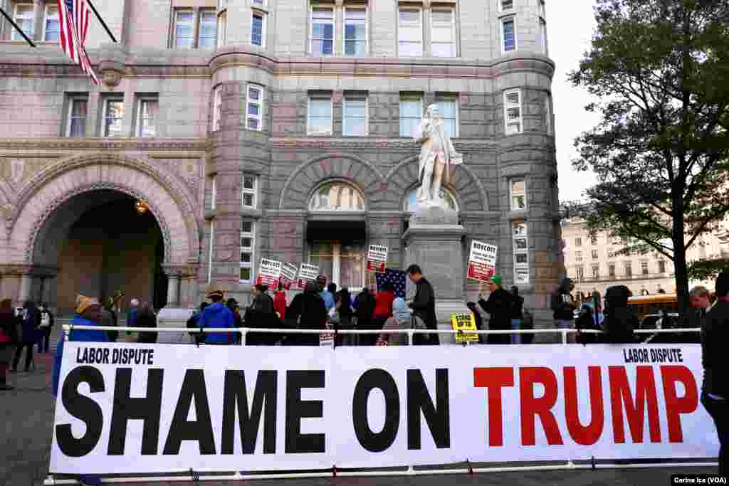 Hundreds protested Donald Trump at the opening of the International Trump Hotel at the Old U.S. Post Office Building in Washington, D.C. Trump was in town for the ribbon-cutting for the luxury hotel, less than two weeks before election day. October 26, 20