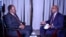 Somali President Hassan Sheikh Mohamud is interviewed by VOA Somali news service chief Abdirahman Yabarow in Washington, April 21, 2016.