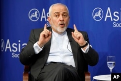FILE - Iranian Foreign Minister Mohammad Javad Zarif speaks at the Asia Society in New York, April 24, 2019.