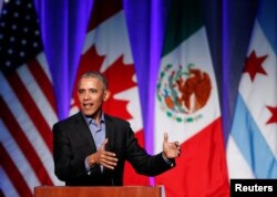 Former U.S. President Barack Obama speaks during the North American Climate Summit in Chicago, Illinois, Dec. 5, 2017.