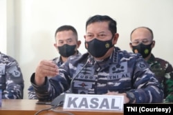 Kepala Staf TNI Angkatan Laut Laksamana TNI Yudo Margono dalam keterangan pers di Jakarta, 24 April 2021. (Foto: Courtesy/TNI)