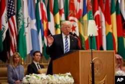 President Donald Trump delivers a speech to the Arab Islamic American Summit, at the King Abdulaziz Conference Center, May 21, 2017, in Riyadh, Saudi Arabia.