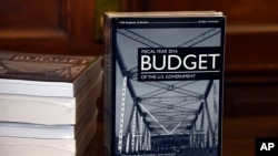 President Barack Obama's 2016 $4 trillion budget sits on a desk after being delivered to to the House Budget Committee office on Capitol Hill in Washington, Feb. 2, 2015.