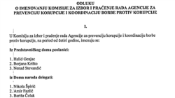 Prijedlog odluke o imenovanju članova komisije za nadzor Agencije za prvenciju i borbu protiv korupcije BiH