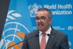 FILE - WHO Director-General Tedros Adhanom Ghebreyesus addresses the special session of the World Health Assembly in Geneva, in this handout picture made available by the World Health Organization on Nov. 29, 2021.