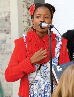 FILE - A teenage Amanda Gorman at a WriteGirl Poetry Workshop in 2015. (Courtesy WriteGirl)