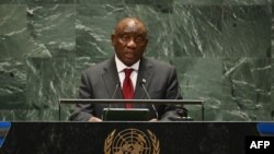 FILE - South African President Cyril Ramaphosa, shown speaking at U.N. headquarters in New York, Sept. 29, 2024, will receive a visit Dec. 11 from U.N. Secretary-General Antonio Guterres. South Africa has become the first African nation to chair the G20 economic bloc.